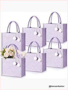 DIY Wedding Tote Bags Set of 6 Canvas with Pom Poms Blank Bridesmaid Bags